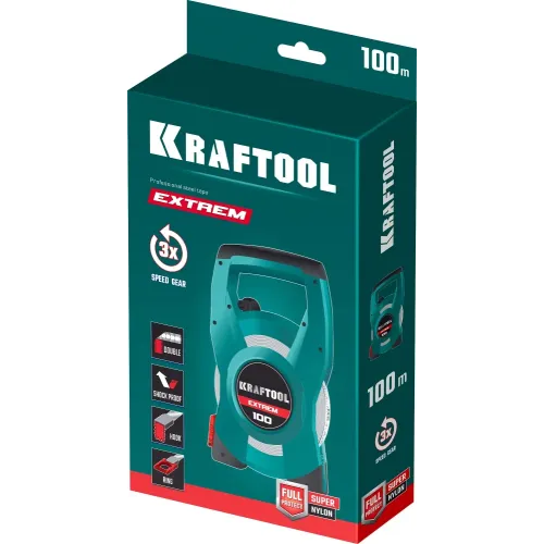 KRAFTOOL EXTREM, 100 м, геодезическая стальная мерная лента