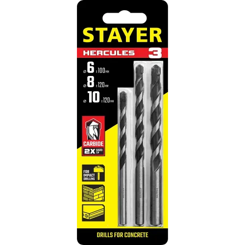 STAYER Hercules, 3 шт: d 6-8-10 мм, набор сверл по бетону, Professional (2915-H3)