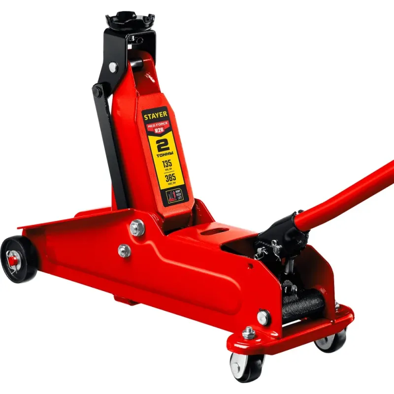 STAYER R-28 RED FORCE, 2 т, 135 - 385 мм, подкатной домкрат с увеличенным подъемом, Professional (43156-2)