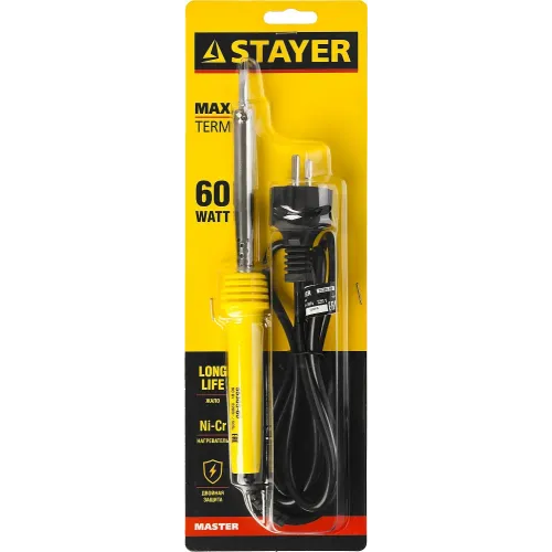STAYER MAXTerm, 60 Вт, клин, электропаяльник с пластиковой рукояткой (55305-60)