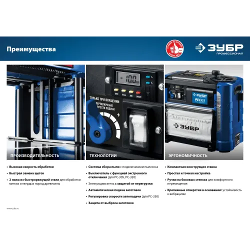 ЗУБР 320 мм, 1500 Вт, рейсмусовый станок, Профессионал (РС-320)
