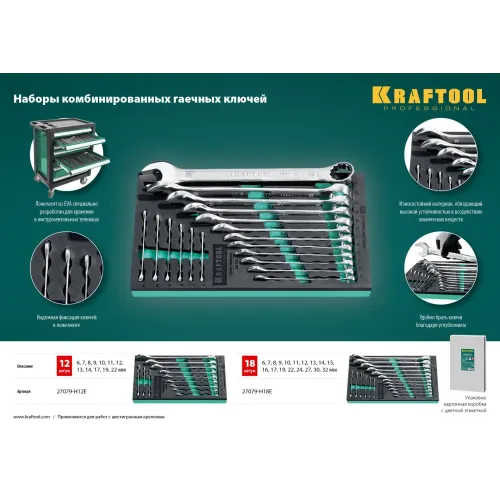 KRAFTOOL 18 шт, 6 - 32 мм, набор комбинированных гаечных ключей (27079-H18E)