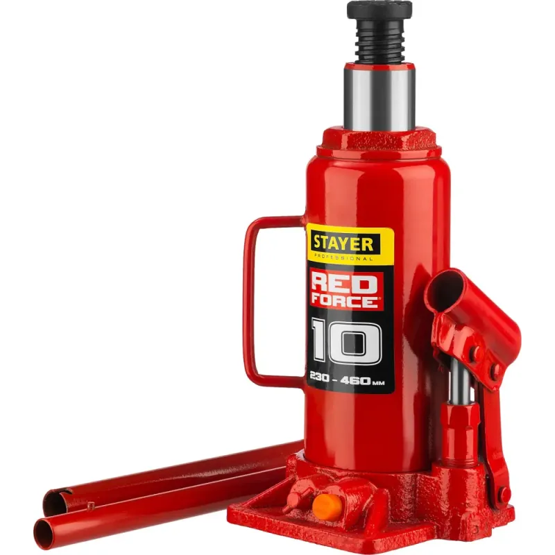 STAYER RED FORCE, 10 т, 230 - 460 мм, бутылочный гидравлический домкрат, Professional (43160-10)