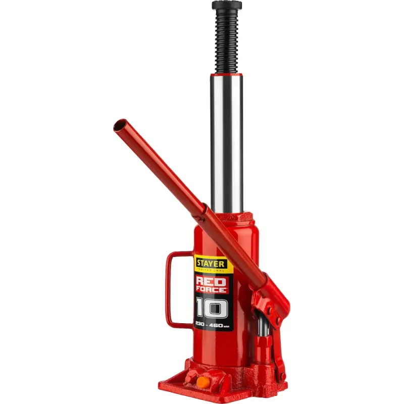 STAYER RED FORCE, 10 т, 230 - 460 мм, бутылочный гидравлический домкрат, Professional (43160-10)