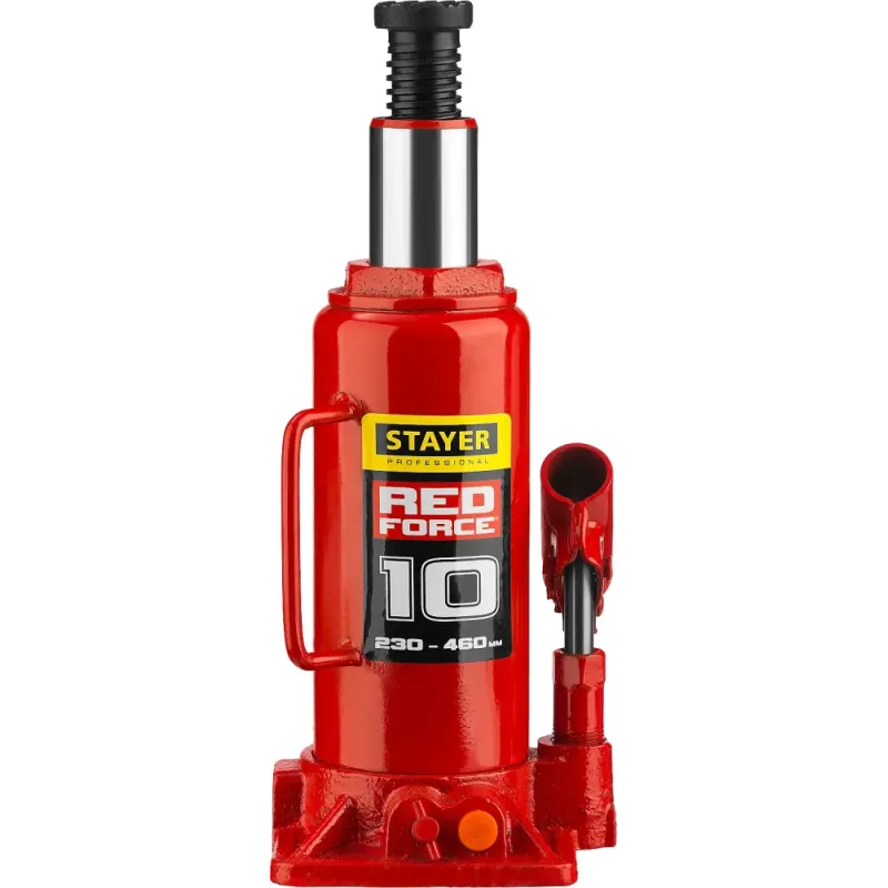 STAYER RED FORCE, 10 т, 230 - 460 мм, бутылочный гидравлический домкрат, Professional (43160-10)