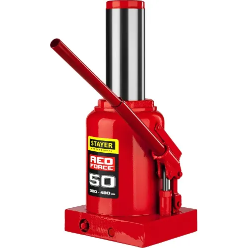 STAYER RED FORCE, 50 т, 300 - 480 мм, бутылочный гидравлический домкрат, Professional (43160-50)