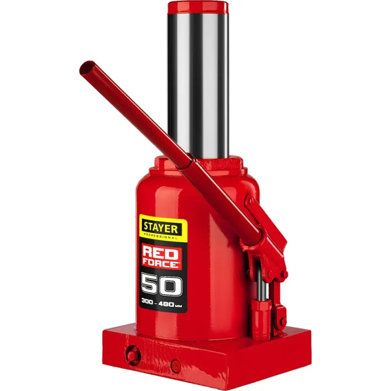 STAYER RED FORCE, 50 т, 300 - 480 мм, бутылочный гидравлический домкрат, Professional (43160-50)