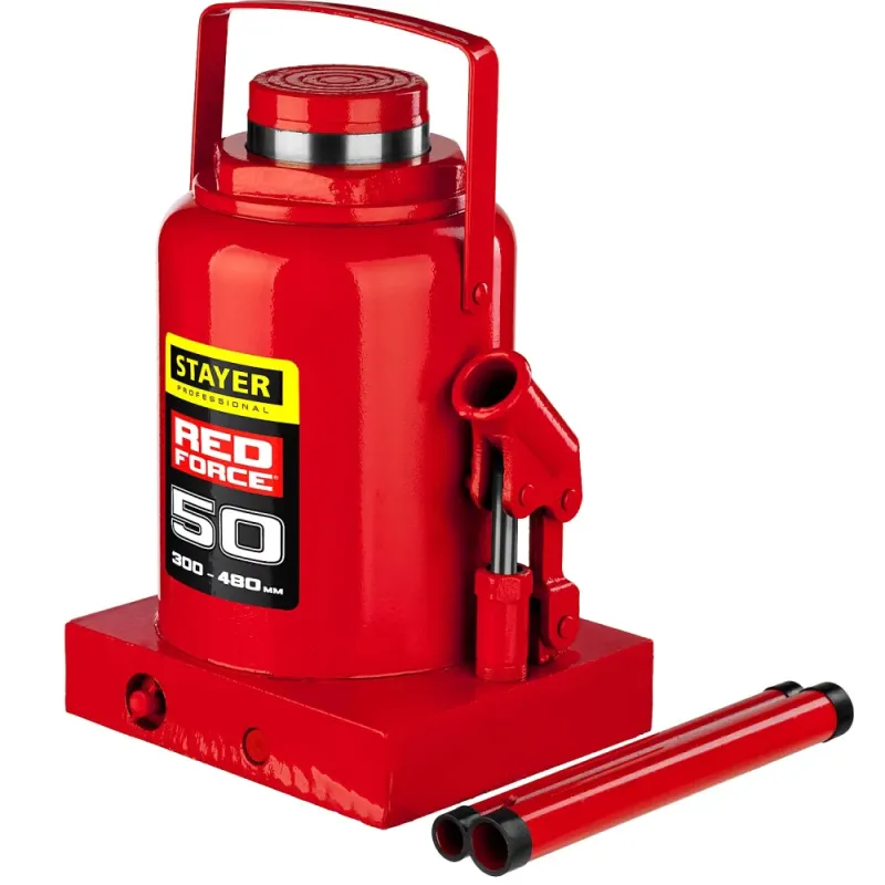 STAYER RED FORCE, 50 т, 300 - 480 мм, бутылочный гидравлический домкрат, Professional (43160-50)