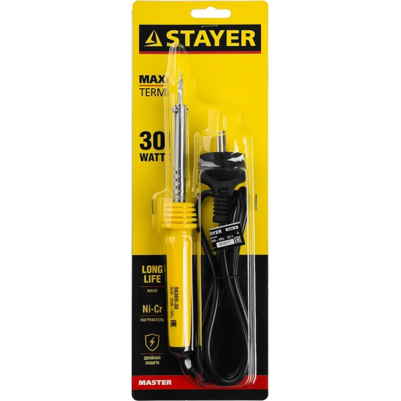 STAYER MAXTerm, 30 Вт, конус, электропаяльник с пластиковой рукояткой (55305-30)