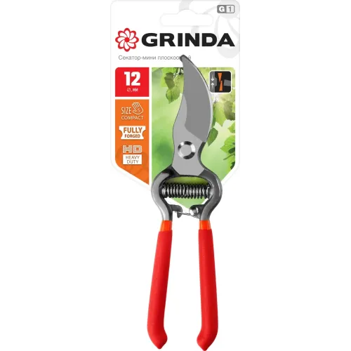 GRINDA G-3, 200 мм, высокоуглеродистая сталь, цельнокованый, покрытие ПВХ, плоскостной секатор (423103)