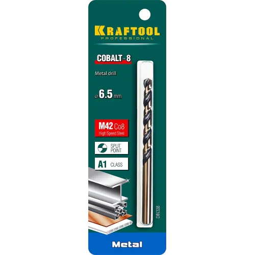 KRAFTOOL COBALT-8, 6.5 х 101 мм, сталь М42, HSS-Co(8%), сверло по металлу (29656-6.5)
