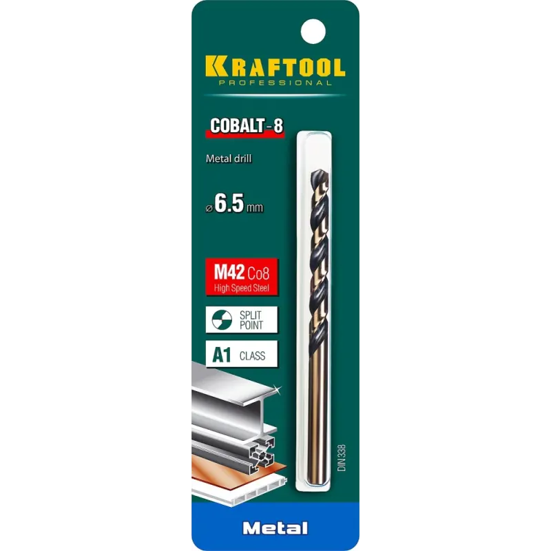 KRAFTOOL COBALT-8, 6.5 х 101 мм, сталь М42, HSS-Co(8%), сверло по металлу (29656-6.5)