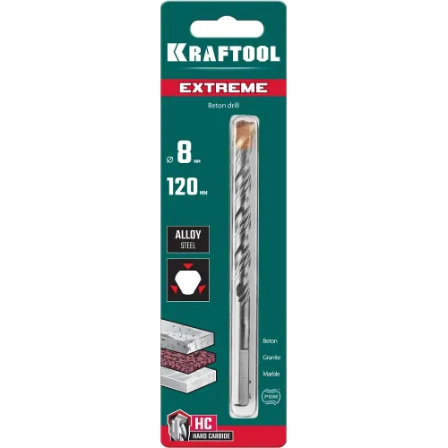 KRAFTOOL Extreme, 8 х 120 мм, трехгранный хвостовик, сверло по бетону (29166-120-08)