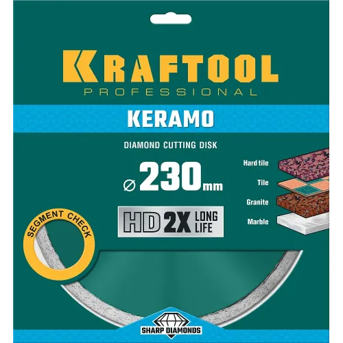 KRAFTOOL KERAMO, 230 мм, (22.2 мм, 10 х 2.2 мм), сплошной алмазный диск (36684-230)