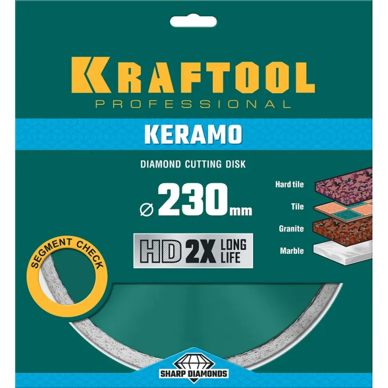 KRAFTOOL KERAMO, 230 мм, (22.2 мм, 10 х 2.2 мм), сплошной алмазный диск (36684-230)