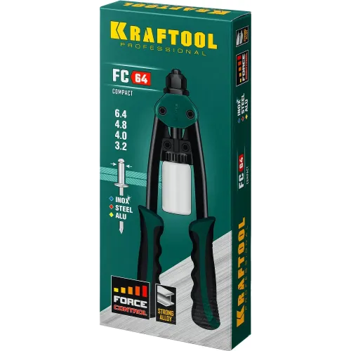 KRAFTOOL FC-64, 3.2 - 6.4 мм, 320 мм, регулировка усилия, компактный двуручный заклепочник (31160)