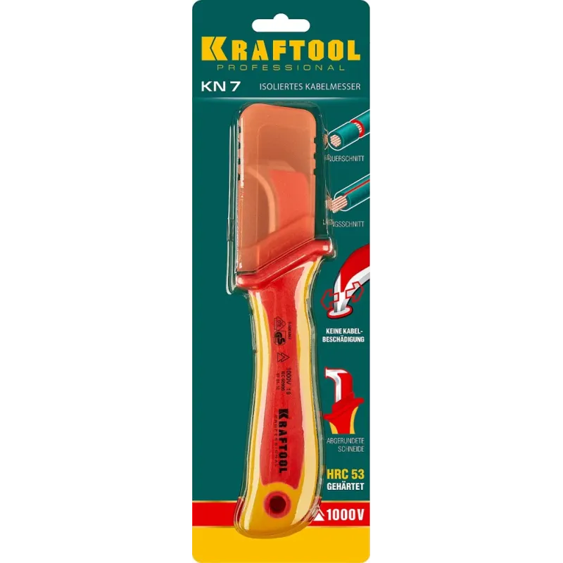KRAFTOOL KN-7, 1000 В, изогнутый, диэлектрический нож электрика (45400)