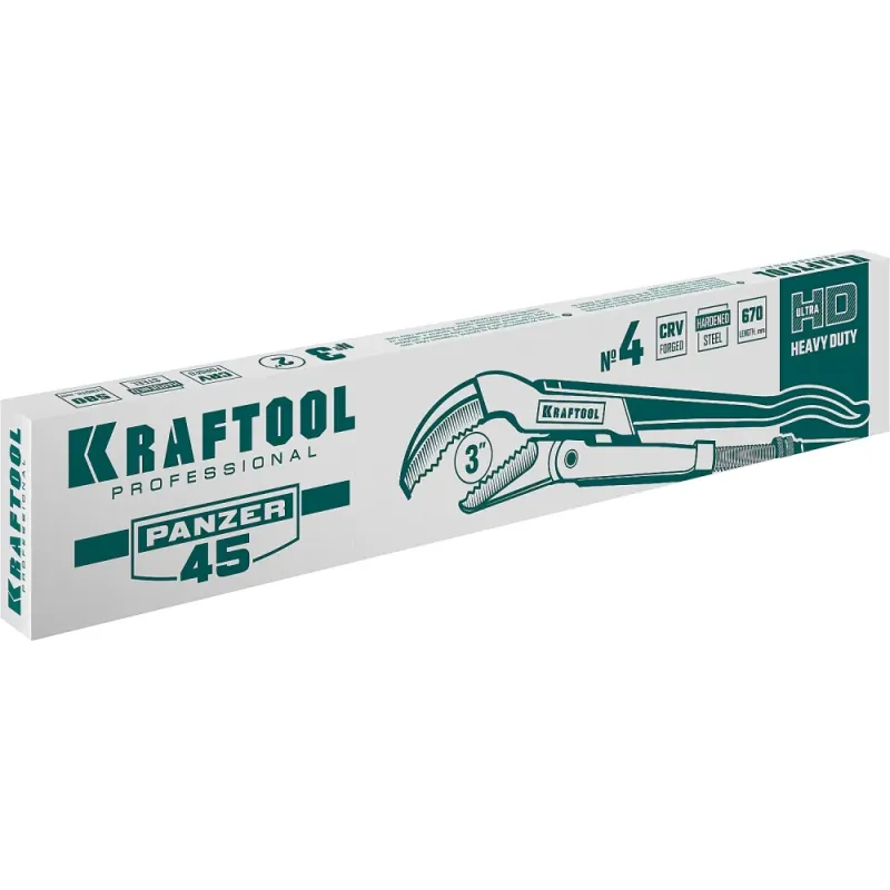KRAFTOOL PANZER-45, №4, 3″, 670 мм, трубный ключ с изогнутыми губками (2735-30)