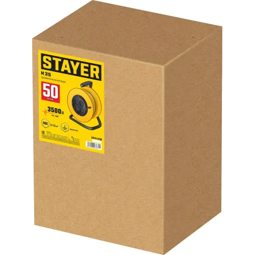 STAYER M-315, ПВС, 3 х 1.5 мм2, 50 м, 3500 Вт, силовой удлинитель на катушке (55078-50)