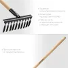 GRINDA GS-10 WOOD, 320 х 95 х 1300 мм, 10 витых зубцов, углеродистая сталь, антикор. покрытие, черенок дерев. высш. сорт, садовые грабли (39581-10)