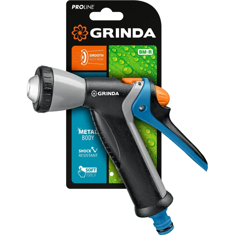 GRINDA BM-R, плавная регулировка, курок сзади, металлический с TPR, поливочный пистолет, PROLine (8-427311)