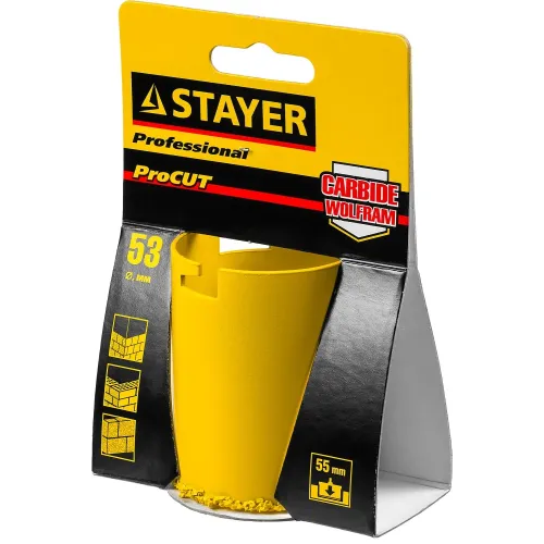 STAYER 53 мм, L 55 мм, карбид вольфрама, кольцевая коронка, Professional (33345-53)