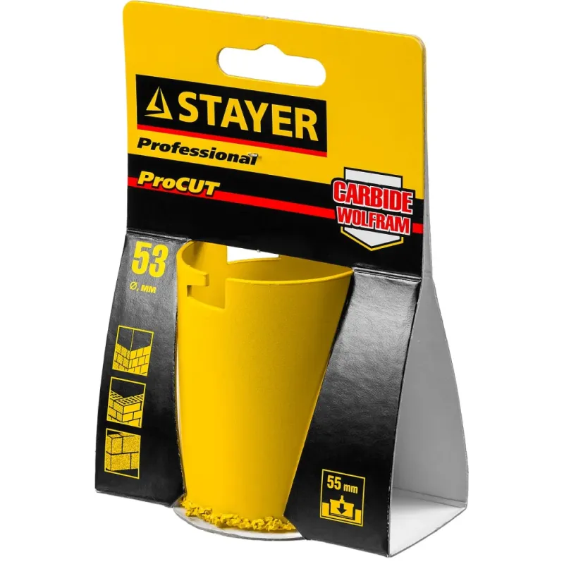 STAYER 53 мм, L 55 мм, карбид вольфрама, кольцевая коронка, Professional (33345-53)