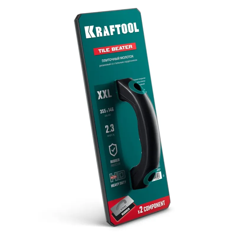 KRAFTOOL TILE BEATER, 355х146 мм, плиточный молоток (прижим) обрезиненный со стальным сердечником (33261)