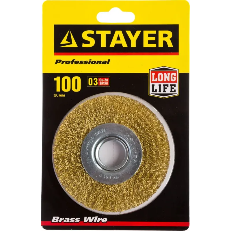 STAYER 100 мм, жгутированная стальная проволока 0.5 мм, щетка дисковая для УШМ, Professional (35122-100)