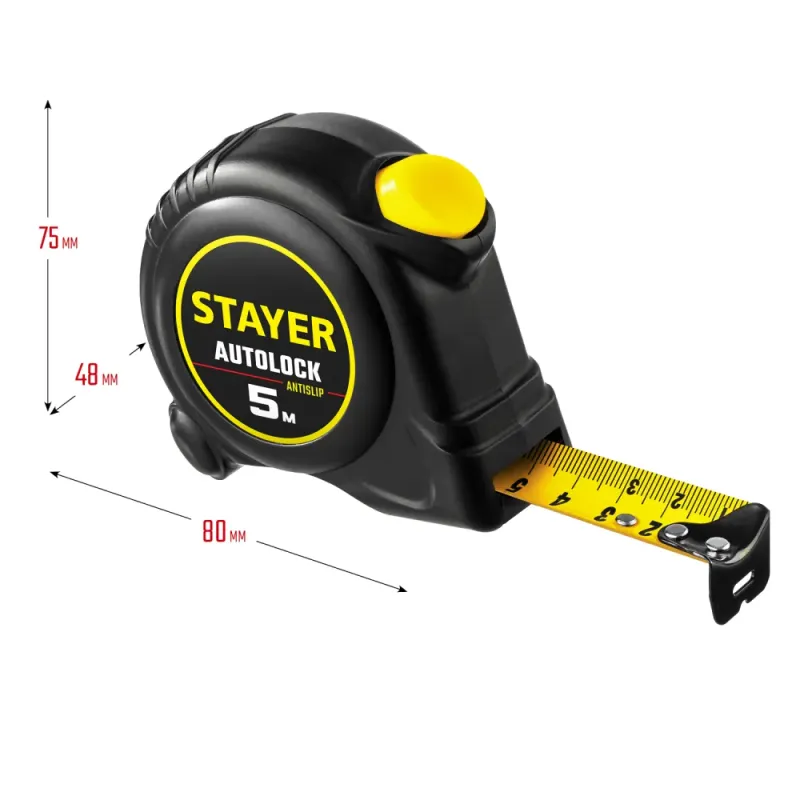 STAYER AutoLock, 5 м х 25 мм, рулетка с автостопом (2-34126-05-25)