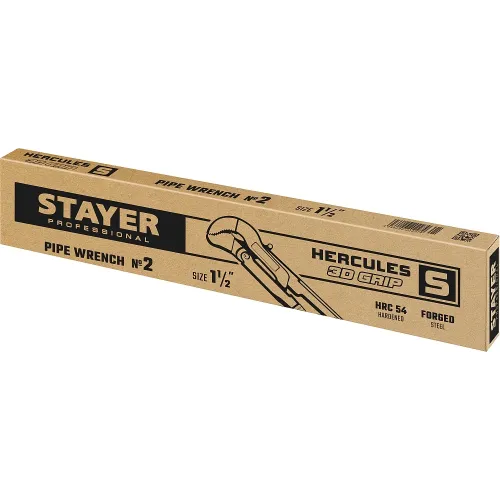 STAYER Hercules-S, №2, 1.5″, 440 мм, трубный ключ с изогнутыми губками, Professional (27311-2)