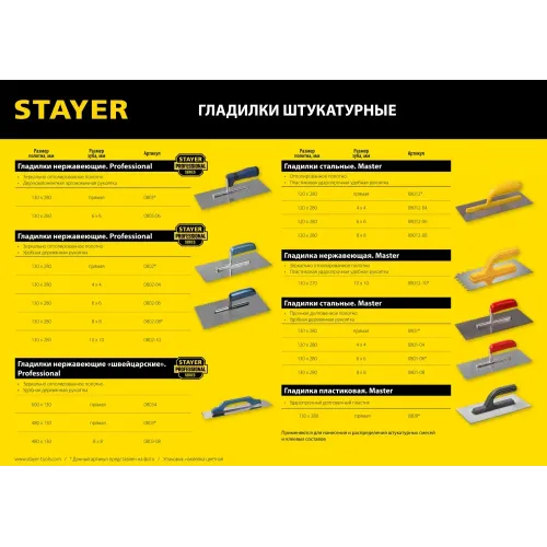 STAYER 130 х 280 мм, зуб 6 х 6 мм, штукатурная гладилка, Professional (0802-06)