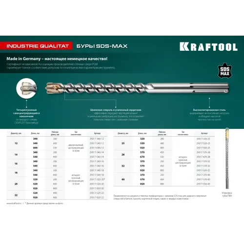 KRAFTOOL Industrie Qualit, 14 x 400/540 мм, SDS-max бур (29317-540-14)
