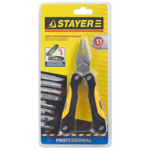 STAYER ProTech, мультитул, 11 в 1, облегчённая модель, нейлоновый чехол, 98 мм (22854)
