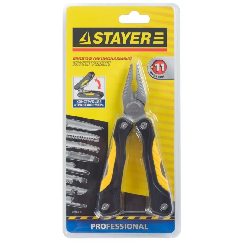 STAYER ProTech, мультитул, 11 в 1, облегчённая модель, нейлоновый чехол, 98 мм (22854)