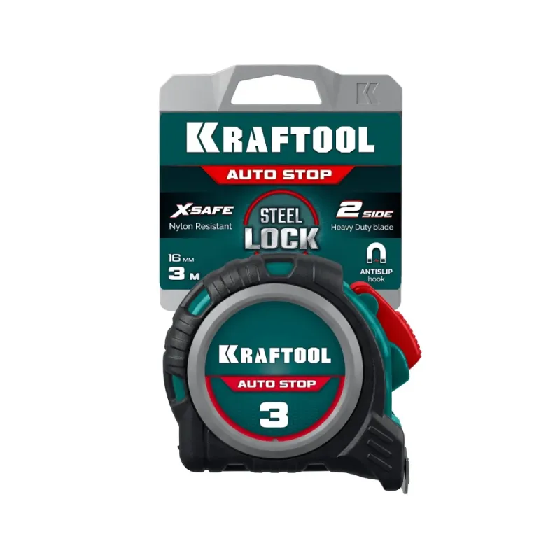 KRAFTOOL AutoStop 3м х 16мм, профессиональная рулетка с автостопом (3412-3-16)