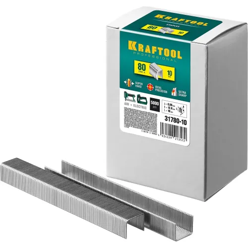 KRAFTOOL скобы тип 80 (BeA/Prebena A/Senco AT), 10 мм, калибр 21GA. 5000 шт (31780-10)