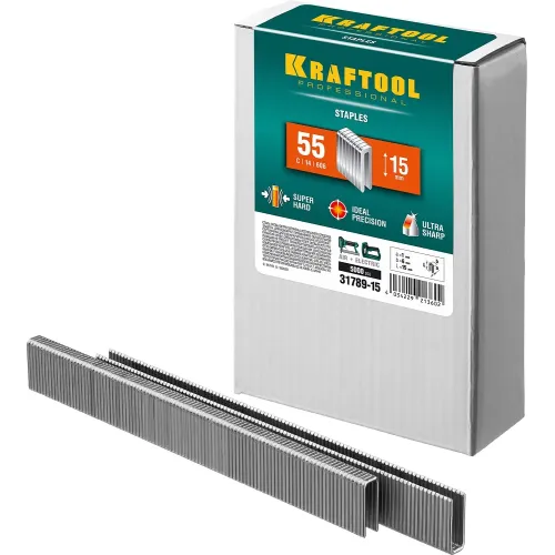 KRAFTOOL скобы тип 55 (90/C), 15 мм, калибр 18GA. 5000 шт (31789-15)