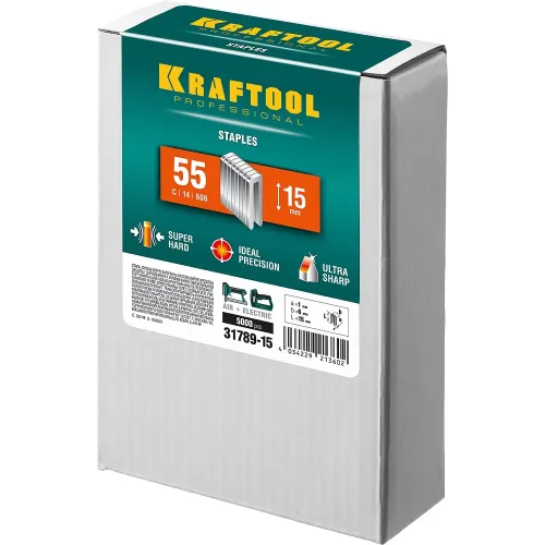 KRAFTOOL скобы тип 55 (90/C), 15 мм, калибр 18GA. 5000 шт (31789-15)