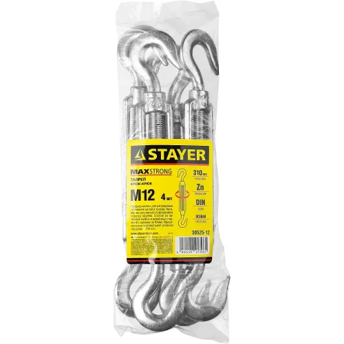 STAYER DIN 1480, М12, 4 шт, талреп крюк-крюк (30525-12)