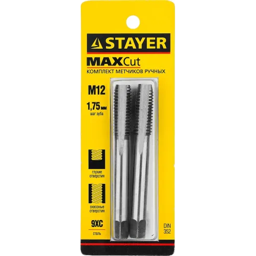 STAYER M12 х 1.75, 2 шт, комплект метчиков (28025-12-1.75-H2)