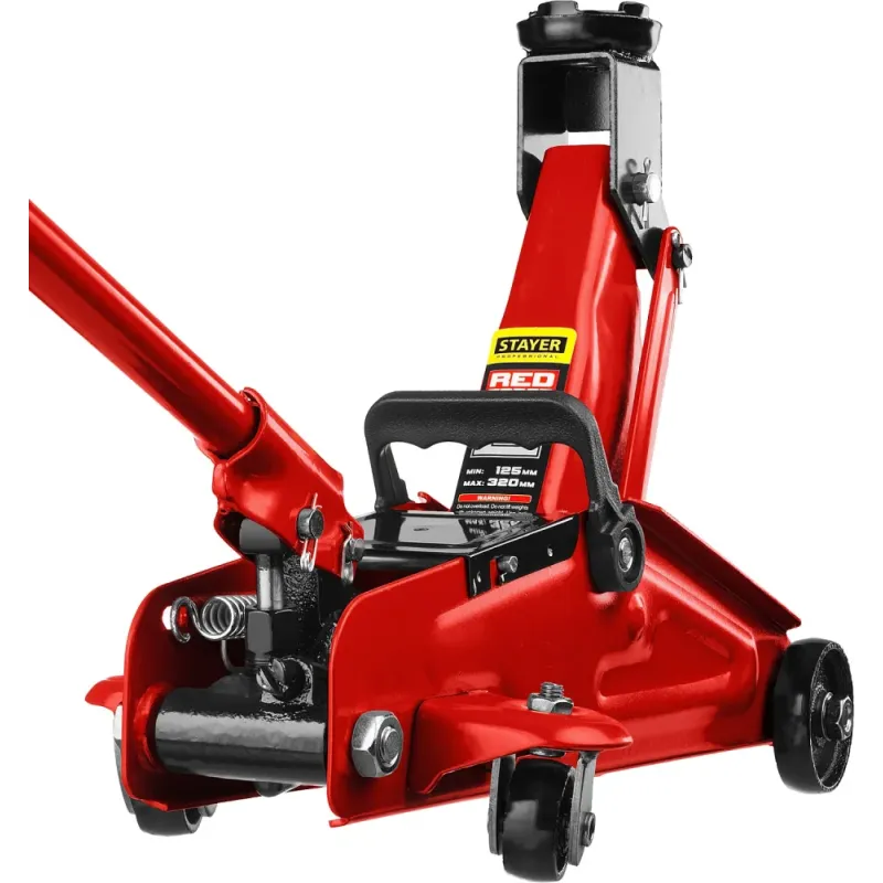 STAYER R-22 RED FORCE, в кейсе, 2 т, 125 - 320 мм, подкатной домкрат для легковых а/м, Professional (43152-2-K)