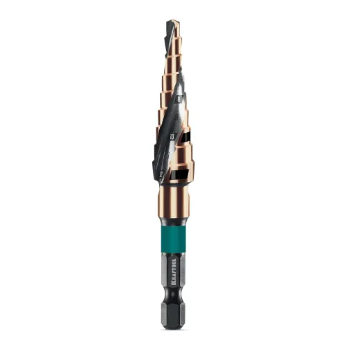 KRAFTOOL COBALT 4-12мм, 9 ступеней, азотирование, винтовая спираль, сверло ступенчатое(29691-4-12-9)