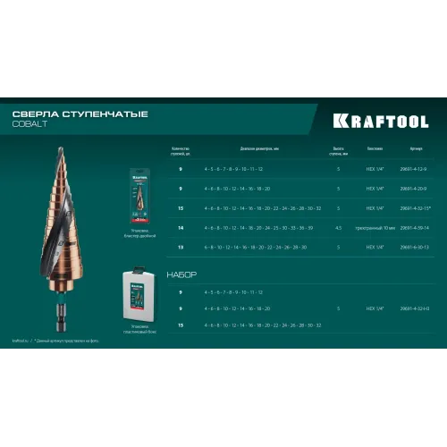 KRAFTOOL COBALT 6-30мм, 13 ступеней, азотирование, винтовая спираль, сверло ступенчатое(29691-6-30-13)