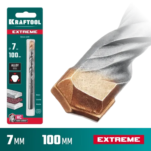 KRAFTOOL Extreme, 7 х 100 мм, трехгранный хвостовик, сверло по бетону (29166-100-07)