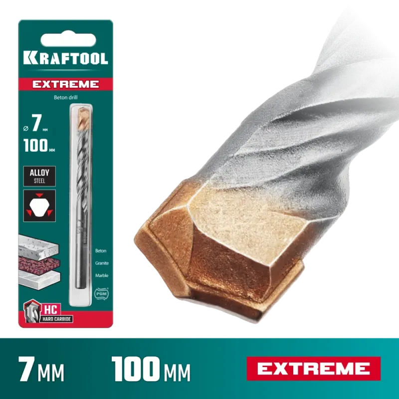 KRAFTOOL Extreme, 7 х 100 мм, трехгранный хвостовик, сверло по бетону (29166-100-07)