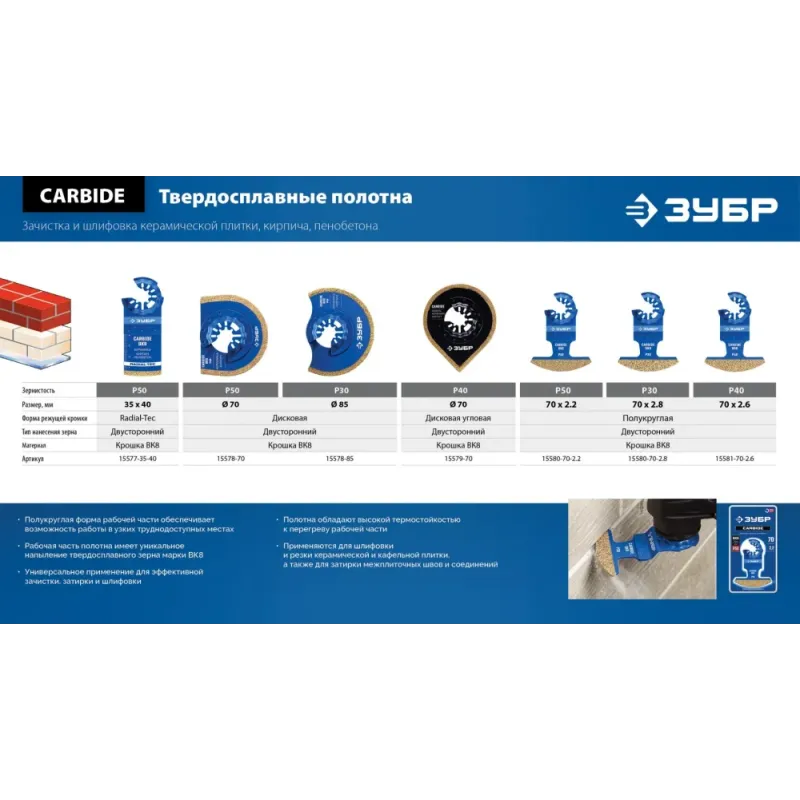 ЗУБР CARBIDE ВК8 Р100, 80 мм полотно треугольное зачистное с твердосплавной крошкой: клей, краска, раствор, кирпич, пенобетон, StarQuick (15583-P100)
