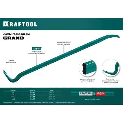 KRAFTOOL GRAND, 450 мм, 29 х 16 мм, двутавровый лом-гвоздодер (21900-45)