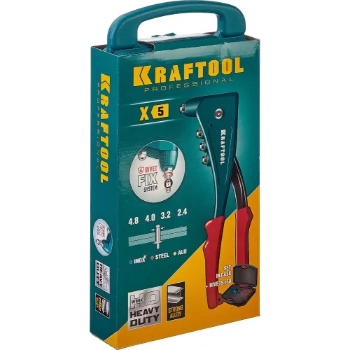 KRAFTOOL X-5F, 2.4 - 4.8 мм, 260 мм, удержание заклепки, литой заклепочник в кейсе (31173-H6)