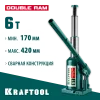 KRAFTOOL DOUBLE RAM, 6 т, 170 - 420 мм, с увеличенным подъемом, двухштоковый бутылочный домкрат (43463-6)